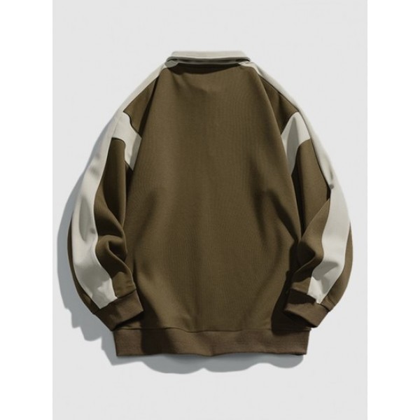 Colorblock Half Zip Drop Shoulder Sweatshirt