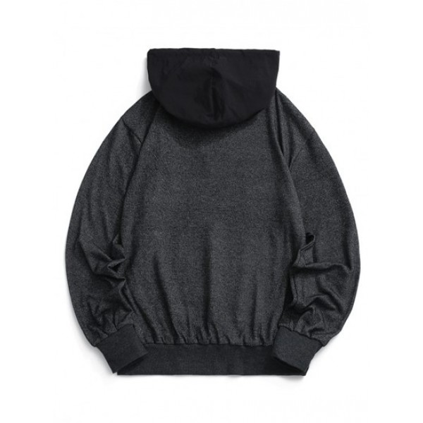 Letter Print Front Pocket Heathered Hoodie