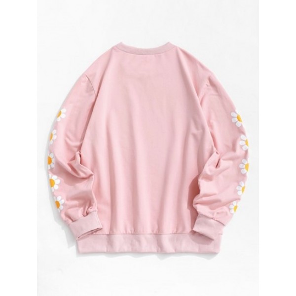 Daisy Print Rib-knit Trim Sweatshirt