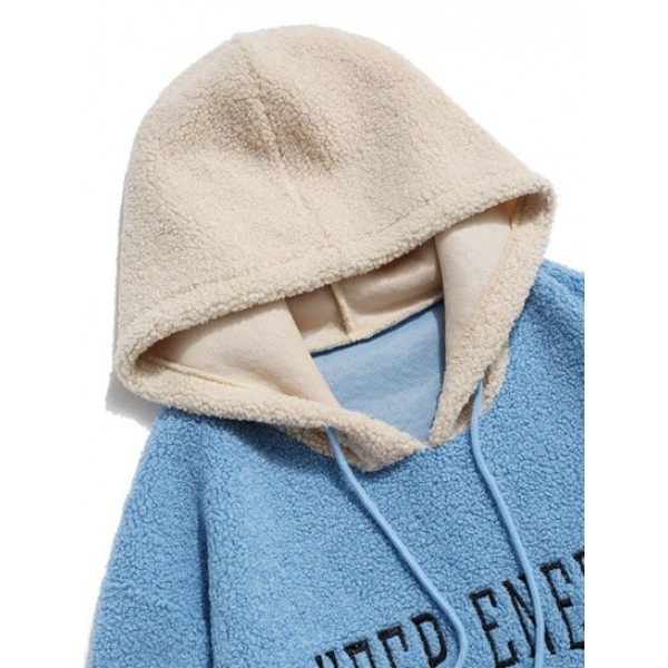 Vintage Keep Energy Graphic Colorblock Fluffy Teddy Hoodie