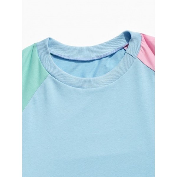 Colorblock Panel Raglan Sleeve Sky Blue Sweatshirt