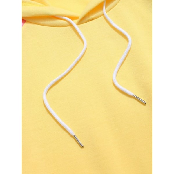 Raglan Sleeve Colorblock Spliced Drawstring Hoodie