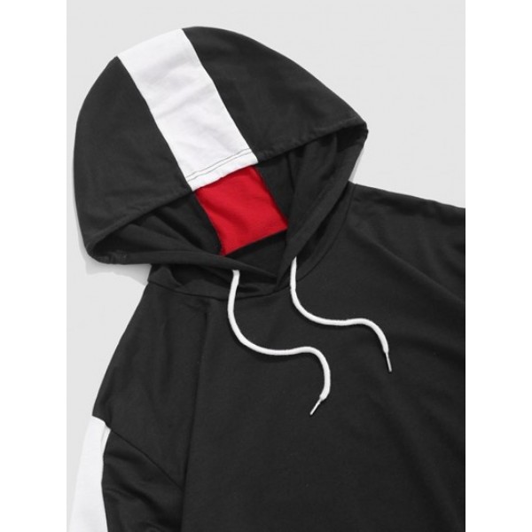 Letters Embroidered Color Block Hoodie