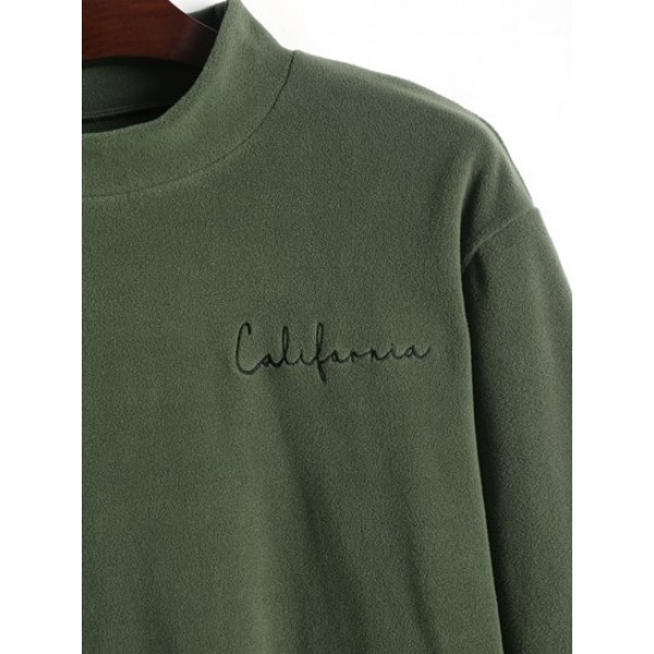 California Embroidery Fuzzy Polar Fleece Mock Neck Sweatshirt