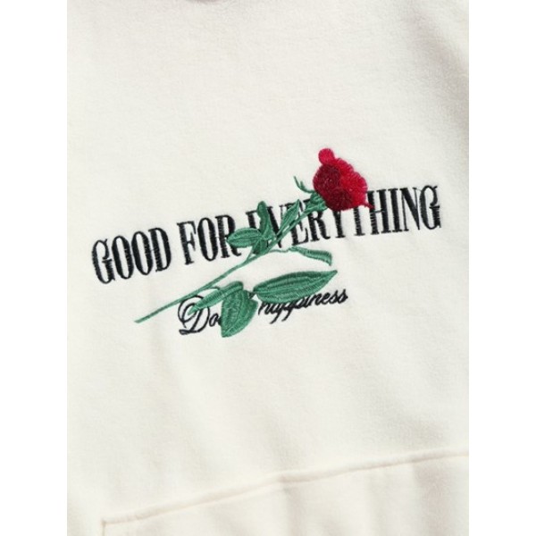 GOOD FOR EVERTHING Rose Embroidery Polar Fleece Colorblock Hoodie