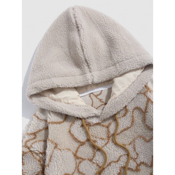 Irregular Geometric Pattern Fluffy Faux Fur Teddy Hoodie