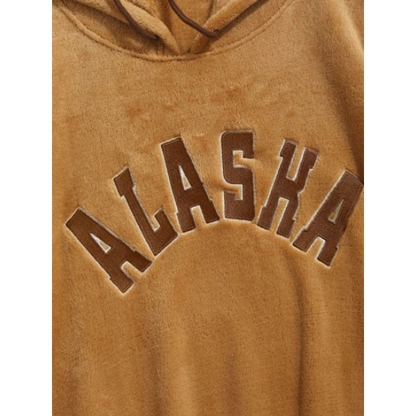 Letter ALASKA Embroidery Fluffy Fleece Hoodie