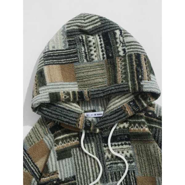 Ethnic Style Geometric Pattern Pullover Fluffy Flannel Hoodie