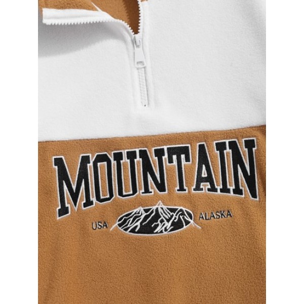 MOUNTAIN USA ALASKA Embroidered Quarter Zip Fuzzy Polar Fleece Sweatshirt