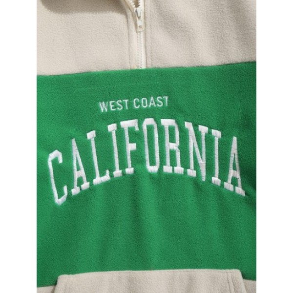 WEST COAST CALIFORNIA Embroidered Two Tone Quarter Zip Polar Fleece Sweatshirt