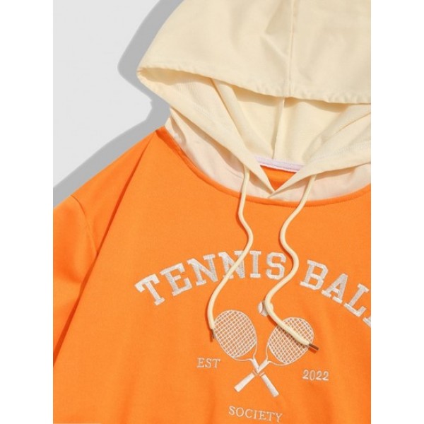 Streetwear Tennis Ball Embroidery Colorblock Hoodie