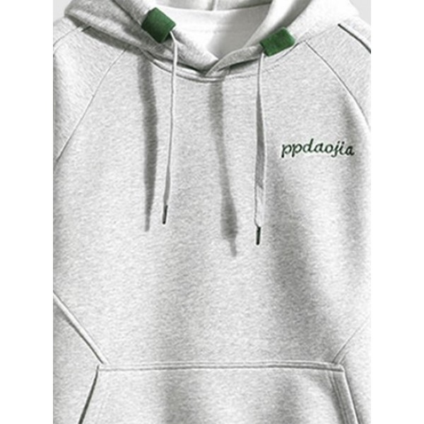 Letter Embroidered Drawstring Front Pocket Hoodie