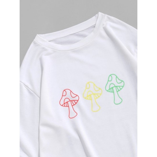 Cartoon Mushroom Print Pullover Sweatshirt