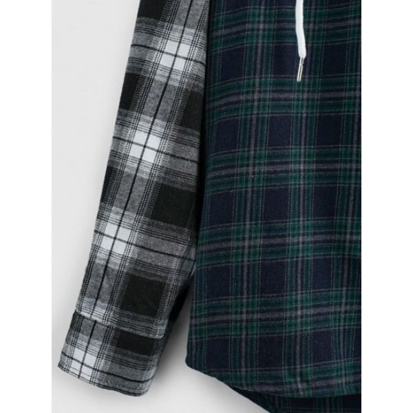 Plaid Patchwork Hooded Shirt