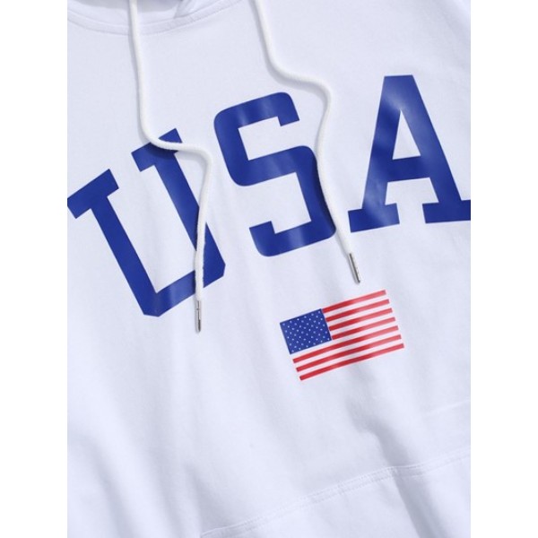 USA American Flag Print Drop Shoulder Hoodie