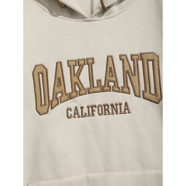 Letter OAKLAND Embroider Fluffy Fleece-lined Essentials Hoodie