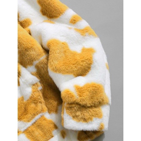 Cow Pattern Fluffy Fleece Half Zipper Hoodie