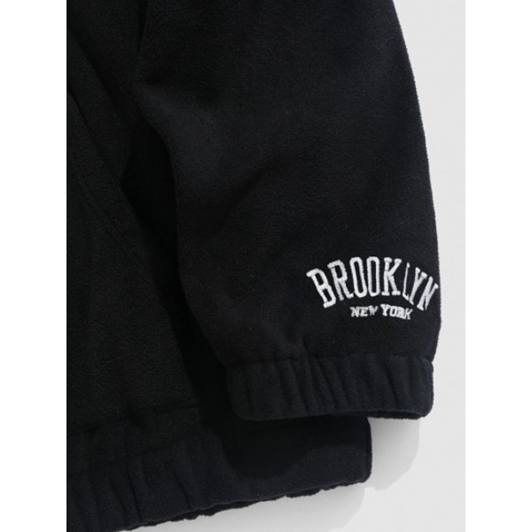 BROOKLYN Embroidered Fuzzy Fleece Essentials Hoodie And Fluffy Teddy Beam Feet Pants Faux Fur Set