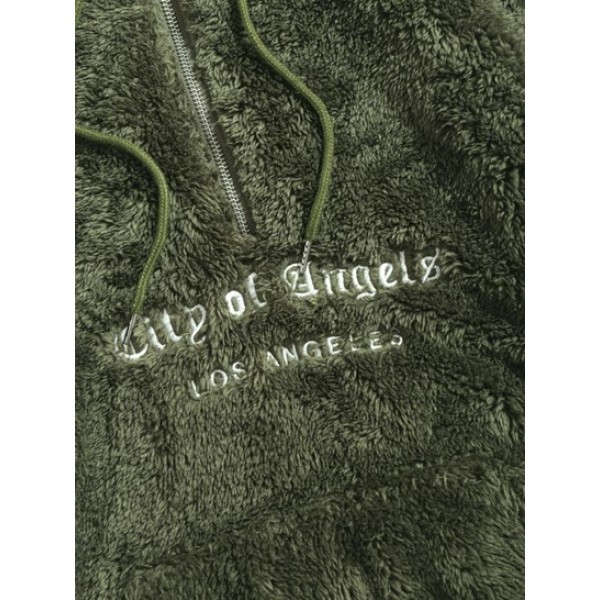 LOS ANGELES Embroidery Quarter Zip Fluffy Pullover Hoodie