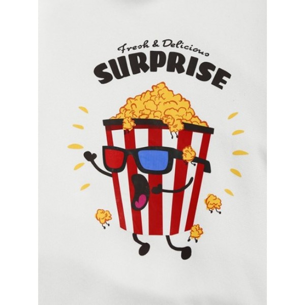 Streetwear Cartoon Popcorn Graphic Fleece-lined Hoodie