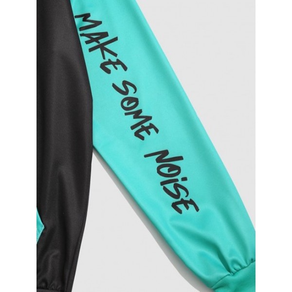 Make Some Noise Slogan Colorblock Hoodie